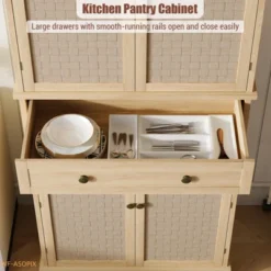 72" Farmhouse Kitchen Pantry Cabinet With 4 Doors, Adjustable Shelves & Drawer -House Beautiful GUEST 44cca6ee 9a5a 4432 9f1b 1e4dec902e7c
