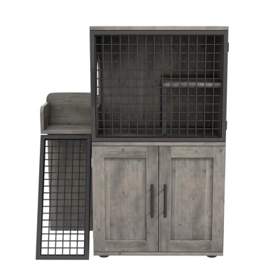 Modern Cat Litter Box Enclosure With Platform & Ladder – Double Layer Hidden Cat Washroom, 33.5" L X 17.9" W X 41.9" H, Grey 10 Modern Cat Litter Box Enclosure With Platform & Ladder – Double Layer Hidden Cat Washroom, 33.5" L X 17.9" W X 41.9" H, Grey - Image 8
