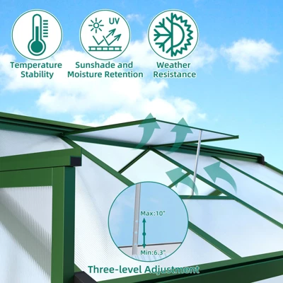 6x8 FT Large Aluminum Greenhouses Heavy Duty Polycarbonate Walk-in Green Houses With Roof Vent For Winter Garden 6 6x8 FT Large Aluminum Greenhouses Heavy Duty Polycarbonate Walk-in Green Houses With Roof Vent For Winter Garden - Image 4