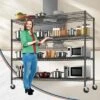 5 Tier Storage Shelves, Wire Shelving Unit With Wheels, 2200LBS Heavy Duty Garage Shelving For Warehouses, Pantry, Kitchen, School