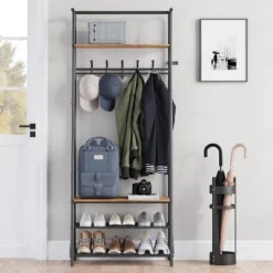 Coat Rack Shoe Bench With Double Row 8 Hooks, 3-Tier Shelf Entryway Hall Tree With Storage, Metal Frame Multifunctional Hallway Organizer, Hallway -House Beautiful GUEST 45223b01 ca8c 4aa7 a28b dd8edf313e22