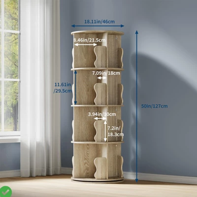 4 Tier Spinning Bookshelf Tower 50in Tall Bookcase For Kids Room 360¡ã Swivel Wood Bookshelf Rotating 4 4 Tier Spinning Bookshelf Tower 50in Tall Bookcase For Kids Room 360¡ã Swivel Wood Bookshelf Rotating - Image 2