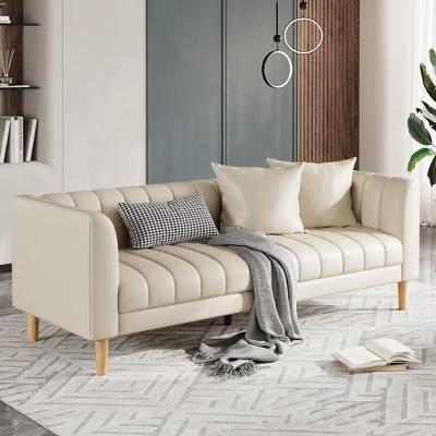 Jojoka Sofa Couch For Living Room, Modern 3 Seater Sofa Couch With Deep Seats, 2 Throw Pillows And Wood Legs, For Small Space, Bedroom 4 Jojoka Sofa Couch For Living Room, Modern 3 Seater Sofa Couch With Deep Seats, 2 Throw Pillows And Wood Legs, For Small Space, Bedroom - Image 2