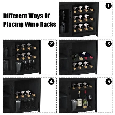 Corner Wine Rack, 3-Tier Freestanding Bar Cabinet For Kitchen, Living Room - 69x35x92cm With Glass Holder & Mesh Door 5 Corner Wine Rack, 3-Tier Freestanding Bar Cabinet For Kitchen, Living Room - 69x35x92cm With Glass Holder & Mesh Door - Image 3