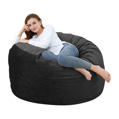 48 Inch Big Huge Giant Bean Bag Chair, Cozy Lazy Sofa With Memory Foam Fillings, Plush Velvet Machine Washable Cover For Adults/Kids, Black 10 48 Inch Big Huge Giant Bean Bag Chair, Cozy Lazy Sofa With Memory Foam Fillings, Plush Velvet Machine Washable Cover For Adults/Kids, Black - Image 8