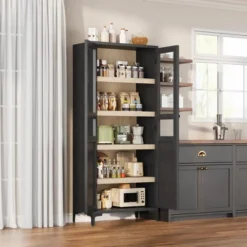 Tall Storage Cabinet With Glass Doors, 63" Height, Adjustable Shelf, Light Oak Wood, Multi-Purpose Organizer 12 Tall Storage Cabinet With Glass Doors, 63" Height, Adjustable Shelf, Light Oak Wood, Multi-Purpose Organizer -House Beautiful GUEST 45d8af46 a0e8 47db ba42 bb5db887b513