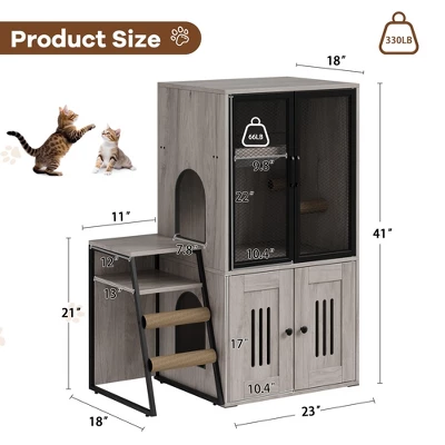 Cat Litter Box Enclosure With Ladder And Doors For 2 Cats,Double Cat House With Storage Space 3 Cat Litter Box Enclosure With Ladder And Doors For 2 Cats,Double Cat House With Storage Space