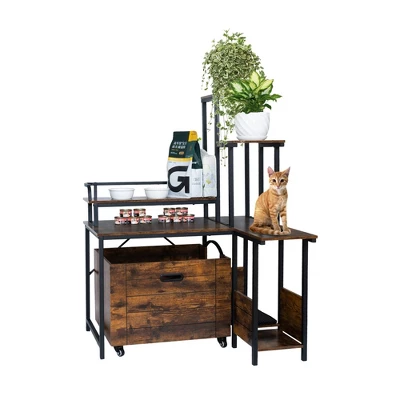 Large Hidden Litter Box Furniture With Storage Shelves, Enclosure Cabinet For Self-Cleaning & Traditional Litter Boxes, Grey 3 Large Hidden Litter Box Furniture With Storage Shelves, Enclosure Cabinet For Self-Cleaning & Traditional Litter Boxes, Grey