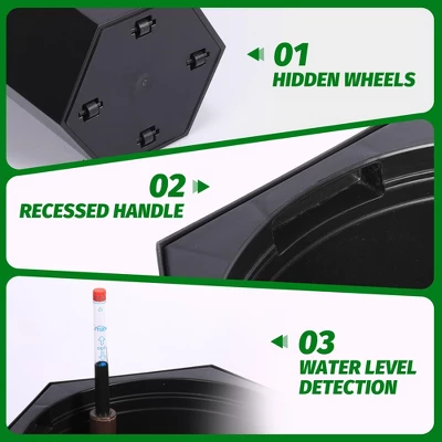 16" Tall Hexagonal Self-Watering Planters Set Of 2 With Water Level Monitor, Bottom Wheels & Drainage Hole – Indoor & Outdoor Plant Pots, Black 5 16" Tall Hexagonal Self-Watering Planters Set Of 2 With Water Level Monitor, Bottom Wheels & Drainage Hole – Indoor & Outdoor Plant Pots, Black - Image 3
