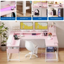 U Shaped Gaming Desk, 79" Reversible L Shaped Desk With Power Outlets, Lights, Monitor Stand & Storage Shelves -House Beautiful GUEST 46685cb6 83d6 48b0 9fe1 d17058fa17fe