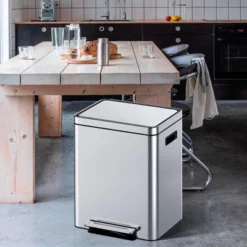 Dual Trash Can, Rectangular Waste Basket With Metal Lid & Step Foot Pedal -House Beautiful GUEST 469859b3 6509 474e 9db7 e1af5c1d4f42