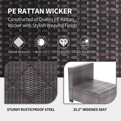 7-Piece Wicker Patio Sofa Set, Outdoor Sectional Couches With Coffee Table And Cushions For Garden And Porch 6 7-Piece Wicker Patio Sofa Set, Outdoor Sectional Couches With Coffee Table And Cushions For Garden And Porch - Image 4