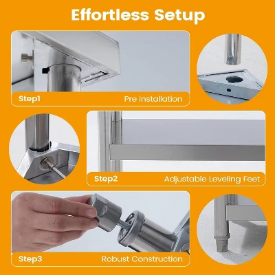 Stainless Steel Work Table, 3-Tier Commercial Utility Prep Table For Restaurant, Garage, Laundry, Indoor Outdoor, Silver 7 Stainless Steel Work Table, 3-Tier Commercial Utility Prep Table For Restaurant, Garage, Laundry, Indoor Outdoor, Silver - Image 5