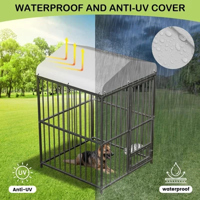 Large Outdoor Dog Kennel, Metal Dog Cage With Waterproof Roof, Rotating Feeding Bowl And Lock, For All Dog Breeds For Backyard 8 Large Outdoor Dog Kennel, Metal Dog Cage With Waterproof Roof, Rotating Feeding Bowl And Lock, For All Dog Breeds For Backyard - Image 6