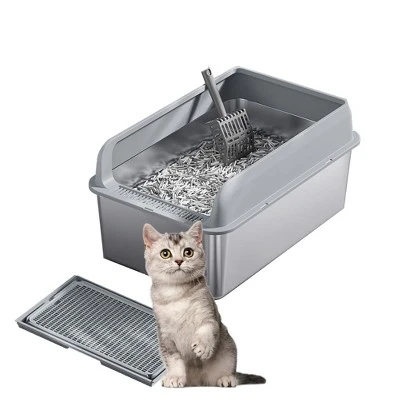 XL Stainless Steel Litter Box With Lid, Litter Box For Big Cats With Sifter Scoop And Double Layer Litter Mat, 8" Deep Metal Cat Litter Box 10 XL Stainless Steel Litter Box With Lid, Litter Box For Big Cats With Sifter Scoop And Double Layer Litter Mat, 8" Deep Metal Cat Litter Box - Image 8