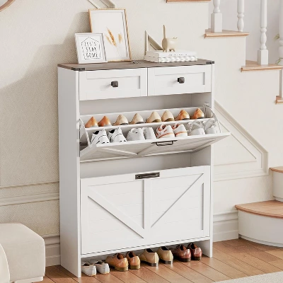 Jojoka 42.3" Tall Farmhouse Shoe Rack, Freestanding Shoe Storage Cabinet, Wooden Shoe Organizer With 2 Flip Drawers And 2 Storage Drawers 5 Jojoka 42.3" Tall Farmhouse Shoe Rack, Freestanding Shoe Storage Cabinet, Wooden Shoe Organizer With 2 Flip Drawers And 2 Storage Drawers - Image 3