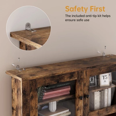 Kitchen Pantry Storage Cabinet With Microwave Stand & Coffee Bar Cabinet,Freestanding Hutch Cabinet With 4Doors 7 Kitchen Pantry Storage Cabinet With Microwave Stand & Coffee Bar Cabinet,Freestanding Hutch Cabinet With 4Doors - Image 5