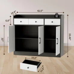 42.5" Sideboard Buffet Cabinet With Storage, Wooden Kitchen Storage Cabinet With Adjustable Shelf, Modern Coffee Bar Buffet Table