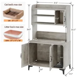 Cat Litter Box Enclosure With Shelves,Hidden Cat Box Cabinet Furniture With Scratching Mat,Wood Sturdy Cat Washroom Storage, Indoor Cat House