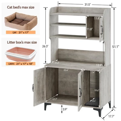 Cat Litter Box Enclosure With Shelves,Hidden Cat Box Cabinet Furniture With Scratching Mat,Wood Sturdy Cat Washroom Storage, Indoor Cat House 3 Cat Litter Box Enclosure With Shelves,Hidden Cat Box Cabinet Furniture With Scratching Mat,Wood Sturdy Cat Washroom Storage, Indoor Cat House