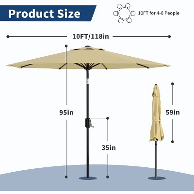 Jojoka 10FT Patio Umbrella With 8 Sturdy Ribs,Table Umbrella With Push Button Tilt And Crank 6 Jojoka 10FT Patio Umbrella With 8 Sturdy Ribs,Table Umbrella With Push Button Tilt And Crank - Image 4