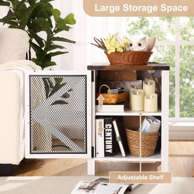 Nightstand With Charging Station, 18" Farmhouse Night Stand End Table With Barn Door, Rustic Wood Sofa Side Table With Storage 5 Nightstand With Charging Station, 18" Farmhouse Night Stand End Table With Barn Door, Rustic Wood Sofa Side Table With Storage - Image 3