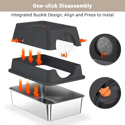 Large Stainless Steel Enclosed Cat Litter Box With Lid, Metal Kitty Litter Box With Flip Cover, Removable Top And Litter Scooper 8 Large Stainless Steel Enclosed Cat Litter Box With Lid, Metal Kitty Litter Box With Flip Cover, Removable Top And Litter Scooper - Image 6