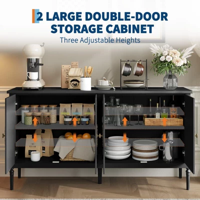 Large Sideboard Cabinet, 59" Modern Credenza Buffet Table Coffee Bar Wine Bar, Storage Cabinet With Adjustable Shelves 6 Large Sideboard Cabinet, 59" Modern Credenza Buffet Table Coffee Bar Wine Bar, Storage Cabinet With Adjustable Shelves - Image 4