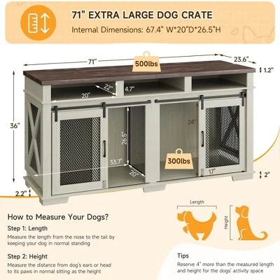 71" Dog Crate Furniture For 2 Dogs, Dog Kennel With 3 Storage Drawers & Removable Divider 3 71" Dog Crate Furniture For 2 Dogs, Dog Kennel With 3 Storage Drawers & Removable Divider