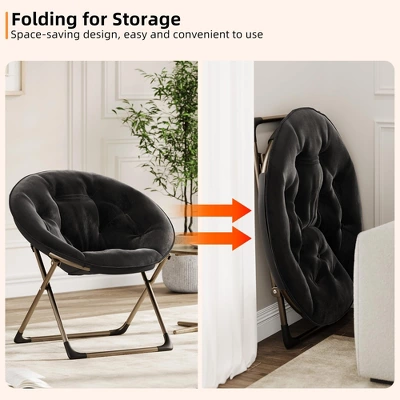 JojokaFolding Saucer Chair, Portable Soft Moon Chair With Folding Metal Frame, Faux Fur XL Circle Chair For Small Spaces, Living Room, Bedroom, 8 JojokaFolding Saucer Chair, Portable Soft Moon Chair With Folding Metal Frame, Faux Fur XL Circle Chair For Small Spaces, Living Room, Bedroom, - Image 6