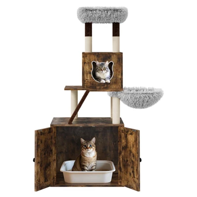 Cat Tree With Hidden Litter Box Enclosure, 2-in-1 Modern Cat Tower Condo With Sisal Scratching Posts Plush Perch Ventilated Design 9 Cat Tree With Hidden Litter Box Enclosure, 2-in-1 Modern Cat Tower Condo With Sisal Scratching Posts Plush Perch Ventilated Design - Image 7