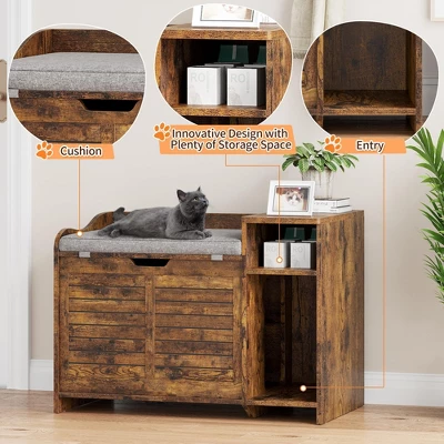 Cat Litter Box Enclosure With Top Opening & Cushion, Wooden Cat Washroom Furniture With Storage – 23" L X 19" W X 16" H, Grey 3 Cat Litter Box Enclosure With Top Opening & Cushion, Wooden Cat Washroom Furniture With Storage – 23" L X 19" W X 16" H, Grey