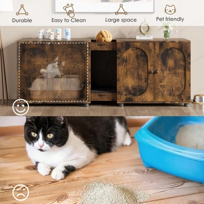 Cat Litter Box Enclosure 55.1" Double Litter Box Furniture Large Cat Box Enclosure Kitty Litter Box 7 Cat Litter Box Enclosure 55.1" Double Litter Box Furniture Large Cat Box Enclosure Kitty Litter Box - Image 5