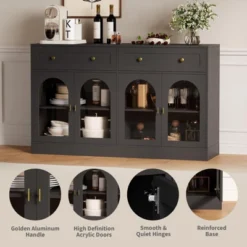 55in Buffet Cabinet With Storage, Farmhouse Sideboard Buffet Cabinet Large Console Coffee Bar Table With 2 Drawers And 4 Acrylic Doors -House Beautiful GUEST 4beb3ecb 3f7b 4113 a453 29c3729d7c26