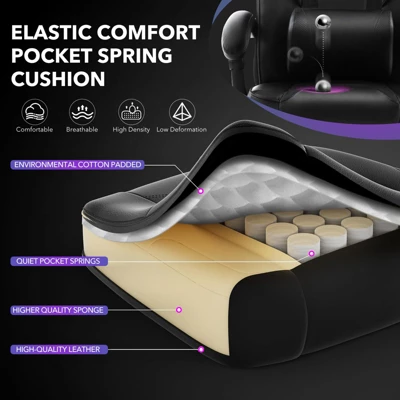 Big And Tall Office Chair, High Back Leather Gaming Chair With Footrest, Ergonomic Computer Chair W/Lumbar Support & Headrest, 360° Swivel Base 8 Big And Tall Office Chair, High Back Leather Gaming Chair With Footrest, Ergonomic Computer Chair W/Lumbar Support & Headrest, 360° Swivel Base - Image 6