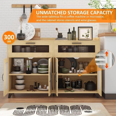 Jojoka 47inch Rustic Sideboard Buffet With Drawers & Doors, Media Console Table With Charging Station And LED Light 6 Jojoka 47inch Rustic Sideboard Buffet With Drawers & Doors, Media Console Table With Charging Station And LED Light - Image 4