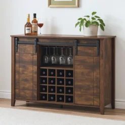 Bar Cabinet, 47" Buffet Server Sideboard With Sliding Barn Doors, Farmhouse Storage Cabinet Cupboard Table With Adjustable Shelf -House Beautiful GUEST 4d0a409d a999 4d55 8f8e 7e1fabd17870