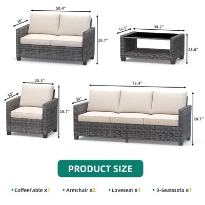 5-Piece Patio Furniture Set,PE Rattan Wicker Sectional Sofa Set With Coffee Table 6 5-Piece Patio Furniture Set,PE Rattan Wicker Sectional Sofa Set With Coffee Table - Image 4