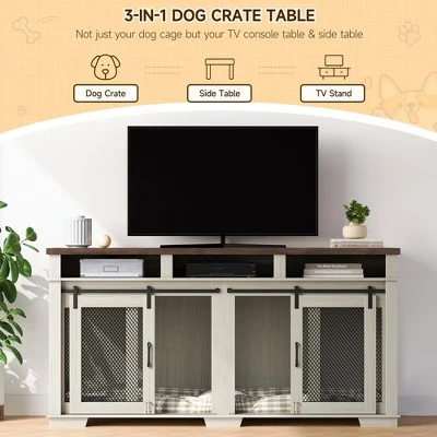 71" Dog Crate Furniture For 2 Dogs, Dog Kennel With 3 Storage Drawers & Removable Divider 4 71" Dog Crate Furniture For 2 Dogs, Dog Kennel With 3 Storage Drawers & Removable Divider - Image 2