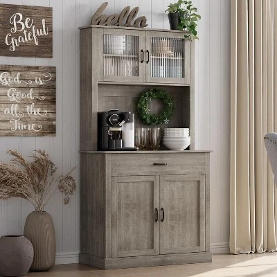 Jojoka Kitchen Pantry Cabinet,71"Freestanding Buffet With Shelves And Glass Doors For Dining Room 9 Jojoka Kitchen Pantry Cabinet,71"Freestanding Buffet With Shelves And Glass Doors For Dining Room - Image 7