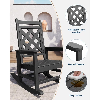 Oversized Rocking Chair Outdoor,HDPE Adirondack Rocking Chair With Wood Texture - 380Lbs & Weather Resistant For Deck, Patio 5 Oversized Rocking Chair Outdoor,HDPE Adirondack Rocking Chair With Wood Texture - 380Lbs & Weather Resistant For Deck, Patio - Image 3