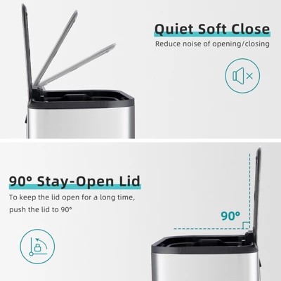 Small Trash Can With Lid, 3.2 Gallon Stainless Steel Garbage Can, Rectangular Step On Waste Bin With Foot Pedal & Inner Bucket 5 Small Trash Can With Lid, 3.2 Gallon Stainless Steel Garbage Can, Rectangular Step On Waste Bin With Foot Pedal & Inner Bucket - Image 4