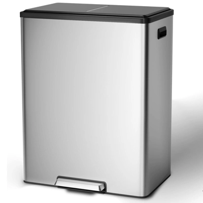 60 Liter 16 Gallon Step On Dual Compartment Trash Can, Soft Close Lid Stainless Steel, Hands Free, White For Kitchen & Home 11 60 Liter 16 Gallon Step On Dual Compartment Trash Can, Soft Close Lid Stainless Steel, Hands Free, White For Kitchen & Home - Image 9