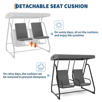 2-Person Patio Swing Chair With Adjustable Canopy & Removable Cushions 4 2-Person Patio Swing Chair With Adjustable Canopy & Removable Cushions - Image 2