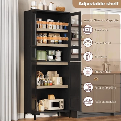 71 Inch Tall Storage Cabinet With 4 Door, Kitchen Pantry 5 Tier Bathroom Cabinet Adjustable Shelves 5 71 Inch Tall Storage Cabinet With 4 Door, Kitchen Pantry 5 Tier Bathroom Cabinet Adjustable Shelves - Image 3