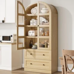 72" Arched Kitchen Pantry, Wood Arch Kitchen Storage Cabinets With Doors, Drawers, Shelves, Farmhouse Freestanding Versatile Large Cupboard Cabinet -House Beautiful GUEST 4fbe5c56 e240 47d1 b36c c66bffc3f9ed