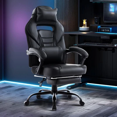 Big And Tall Office Chair, High Back Leather Gaming Chair With Footrest, Ergonomic Computer Chair W/Lumbar Support & Headrest, 360° Swivel Base 3 Big And Tall Office Chair, High Back Leather Gaming Chair With Footrest, Ergonomic Computer Chair W/Lumbar Support & Headrest, 360° Swivel Base