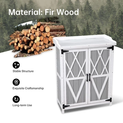 Outdoor Cabinet With Metal Tabletop Garden Potting Bench Table 4 Outdoor Cabinet With Metal Tabletop Garden Potting Bench Table - Image 2