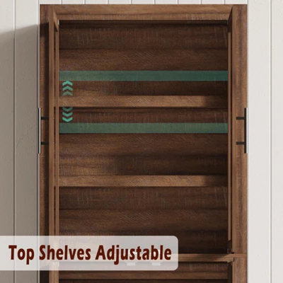 Tall Kitchen Pantry, Wood Pantry Storage Cabinet With 4 Doors & Adjustable Shelves, Farmhouse Freestanding Pantry Cupboard 6 Tall Kitchen Pantry, Wood Pantry Storage Cabinet With 4 Doors & Adjustable Shelves, Farmhouse Freestanding Pantry Cupboard - Image 4