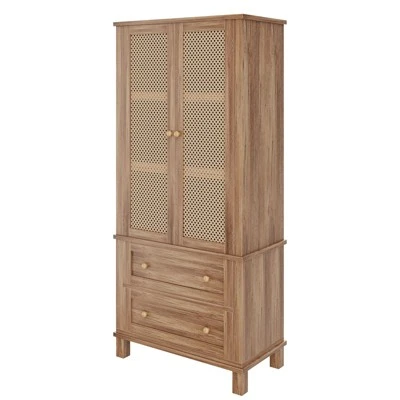 Kitchen Pantry Storage Cabinet, Tall Cupboard Cabinet With Rattan Doors And 2 Drawers Adjustable Shelves Utility 8 Kitchen Pantry Storage Cabinet, Tall Cupboard Cabinet With Rattan Doors And 2 Drawers Adjustable Shelves Utility - Image 6